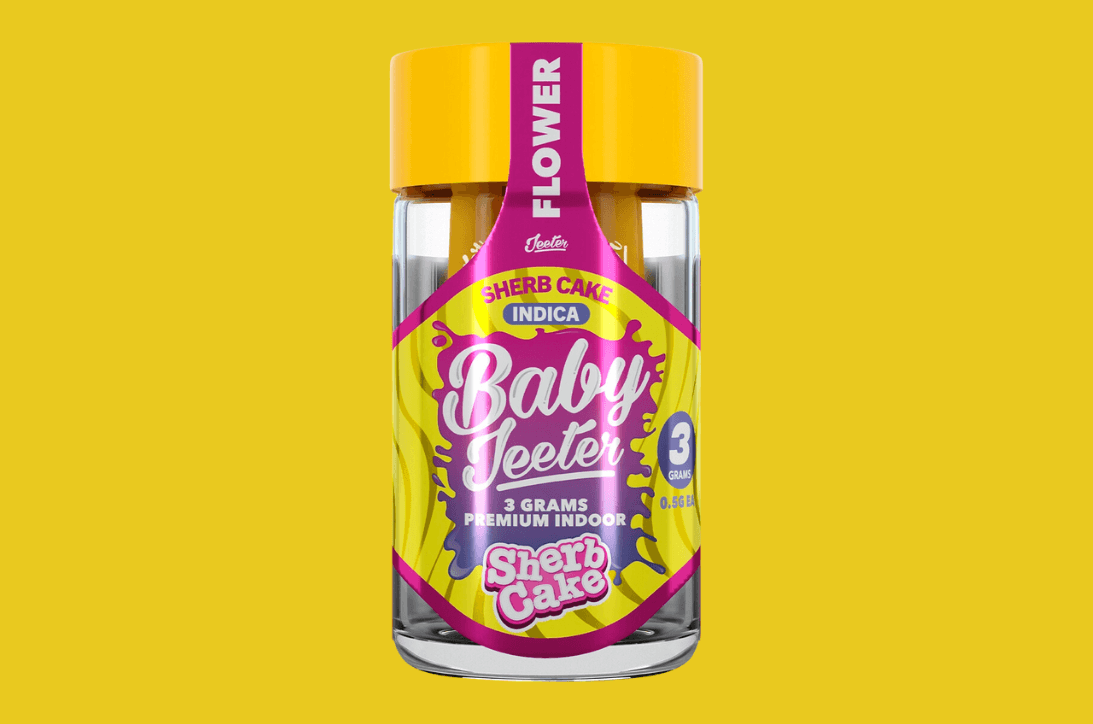 Baby Jeeter Just Flower Pre Rolls in the Sherb Cake Strain. Shop Jeeter at Highway Cannabis in Marina Del Rey.
