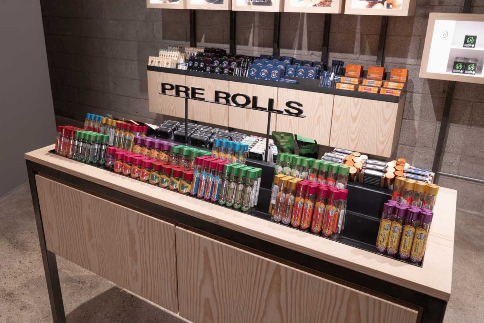 The Pre Rolls section at Highway Cannabis Dispensary in Marina Del Rey featuring a large selection of Jeeter Pre Rolls.