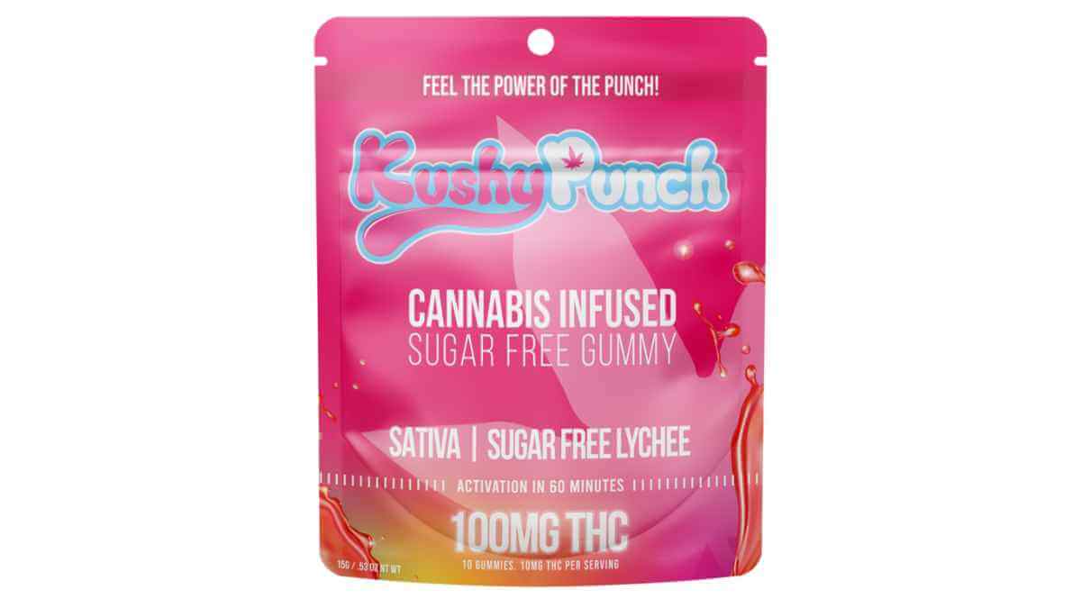 Lychee sugar free Kushy Punch THC Gummies available at Highway Cannabis Dispensary in Marina Del Rey.