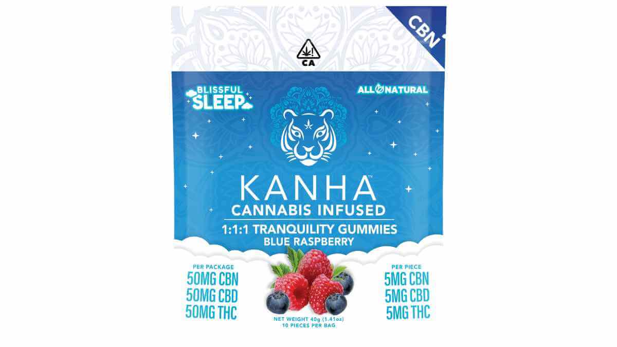 Blue Raspberry 1:1:1 CBN, CBD and THC Sleep Kanha Gummies available at Highway Cannabis Dispensary in Marina Del Rey.